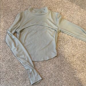 SHEIN Light Greenish/ grayish  Ribbed Long Sleeve Top